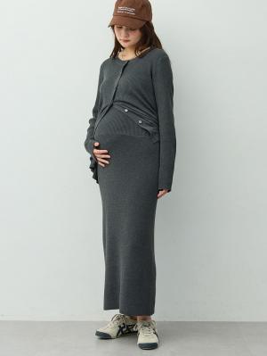 マタニティ ワンピース|ペプラムニットセットアップ　マタニティ・産後【産後も長く着れる】Rosemadame(ローズマダム)|チャコール