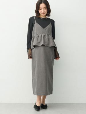 長袖トップス付きペプラムキャミワンピース　マタニティ・産後【産後も長く着れる】Rosemadame(ローズマダム)10653