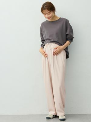 マタニティ パンツ|【選べる2丈】タックギャザーパンツ　マタニティ・産後【出産後も長く着られる】|オフベージュ