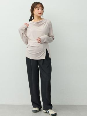 マタニティ パンツ|【選べる2丈】タックギャザーパンツ　マタニティ・産後【出産後も長く着られる】|ブラック