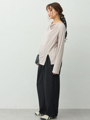 マタニティ パンツ|【選べる2丈】タックギャザーパンツ　マタニティ・産後【出産後も長く着られる】|ブラック