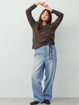 マタニティ パンツ|綿100％バレルデニムパンツ　マタニティ・産後【出産後も長く着られる】|ブルー
