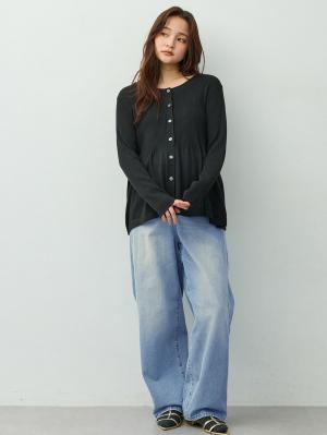 マタニティ パンツ|綿100％バレルデニムパンツ　マタニティ・産後【出産後も長く着られる】|ブルー