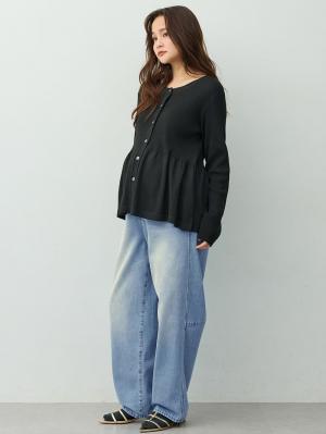 マタニティ パンツ|綿100％バレルデニムパンツ　マタニティ・産後【出産後も長く着られる】|ブルー