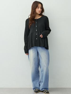マタニティ パンツ|綿100％バレルデニムパンツ　マタニティ・産後【出産後も長く着られる】|ブルー