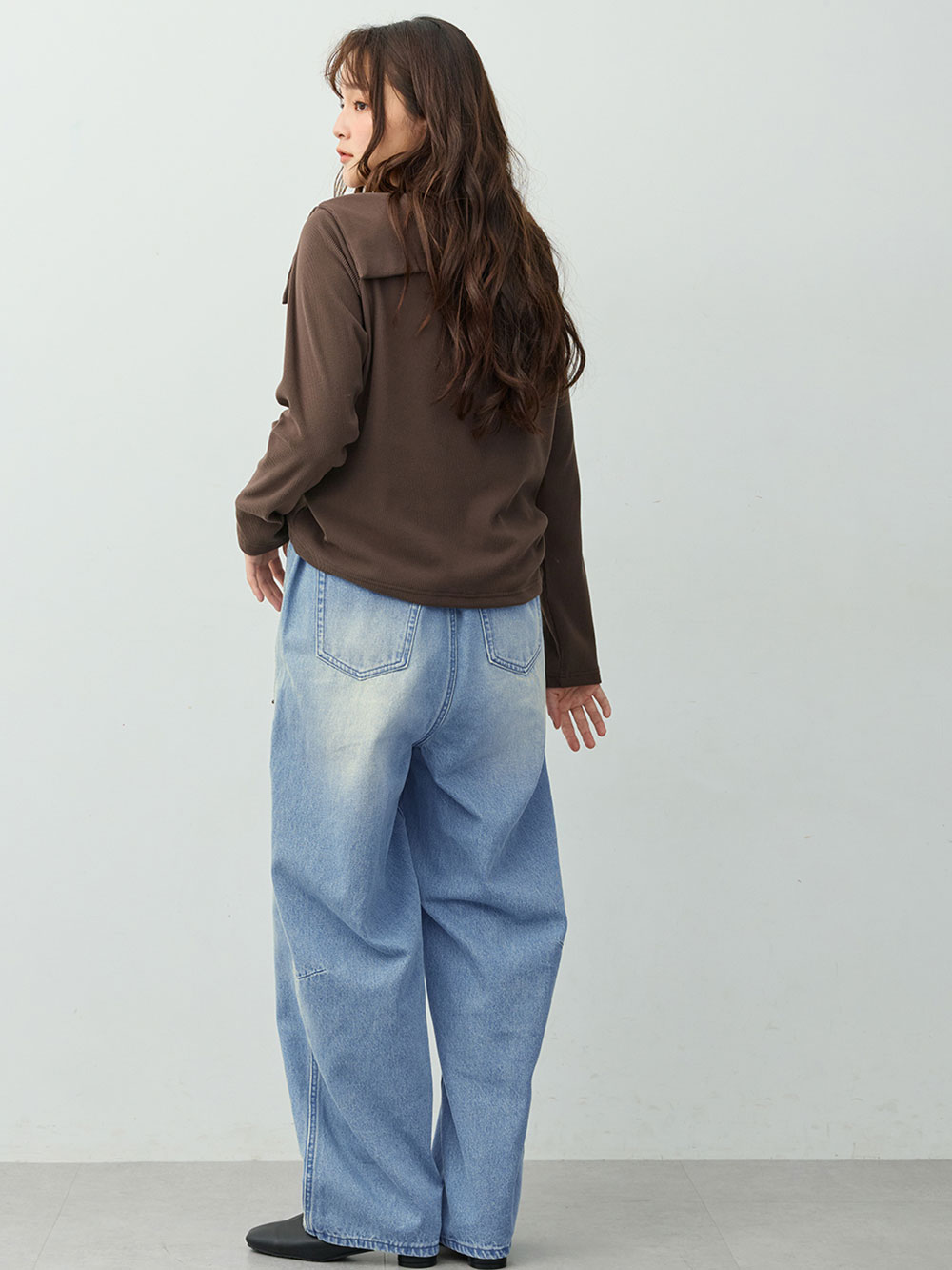 マタニティ パンツ|綿100％バレルデニムパンツ　マタニティ・産後【出産後も長く着られる】|ブルー