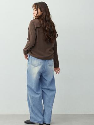 マタニティ パンツ|綿100％バレルデニムパンツ　マタニティ・産後【出産後も長く着られる】|ブルー