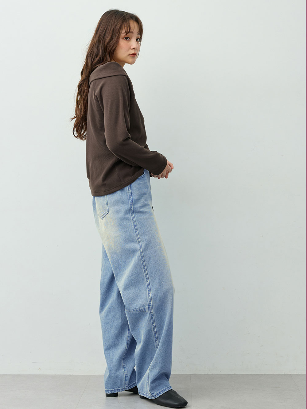 マタニティ パンツ|綿100％バレルデニムパンツ　マタニティ・産後【出産後も長く着られる】|ブルー