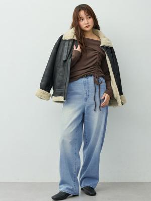マタニティ パンツ|綿100％バレルデニムパンツ　マタニティ・産後【出産後も長く着られる】|ブルー