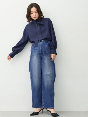 マタニティ パンツ|綿100％バレルデニムパンツ　マタニティ・産後【出産後も長く着られる】|ネイビー