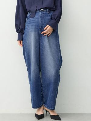 マタニティ パンツ|綿100％バレルデニムパンツ　マタニティ・産後【出産後も長く着られる】|ネイビー