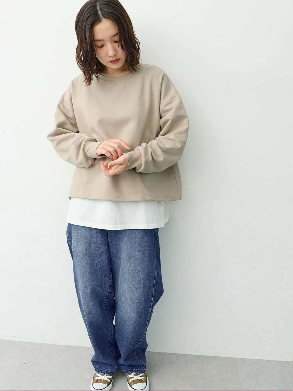 マタニティ パンツ|綿100％バレルデニムパンツ　マタニティ・産後【出産後も長く着られる】|ネイビー