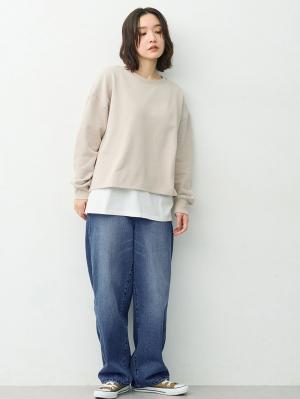 マタニティ パンツ|綿100％バレルデニムパンツ　マタニティ・産後【出産後も長く着られる】|ネイビー