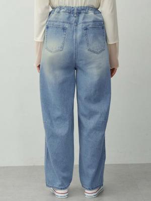 マタニティ パンツ|綿100％バレルデニムパンツ　マタニティ・産後【出産後も長く着られる】