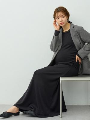 マタニティ ワンピース|【選べる2丈】サイドギャザーマタニティワンピース　マタニティ・産後【出産後も長く着られる】|ブラック