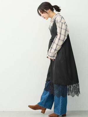 マタニティ ワンピース|裾レースキャミワンピース　マタニティ・産後【出産後も長く着られる】|ブラック