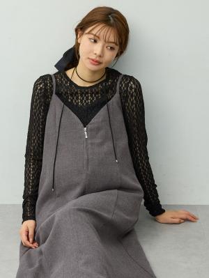 【セット】レーストップス×ツイード風キャミワンピース　マタニティ・産後【出産後も長く着られる】10666