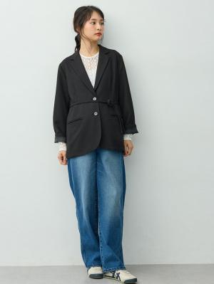 マタニティ ワンピース|【セット】レーストップス×ツイード風キャミワンピース　マタニティ・産後【出産後も長く着られる】|ブラック