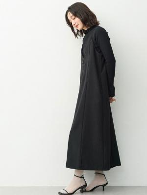 マタニティ ワンピース|【セット】レーストップス×ツイード風キャミワンピース　マタニティ・産後【出産後も長く着られる】|ブラック