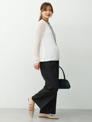 マタニティ ワンピース|【セット】レーストップス×ツイード風キャミワンピース　マタニティ・産後【出産後も長く着られる】|ブラック