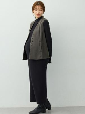 マタニティトップス・授乳服トップス|【セットアップ可】ベルト付きジレ　マタニティ・産後【出産後も長く着られる】|グレー