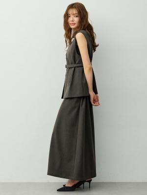 マタニティトップス・授乳服トップス|【セットアップ可】ベルト付きジレ　マタニティ・産後【出産後も長く着られる】|グレー