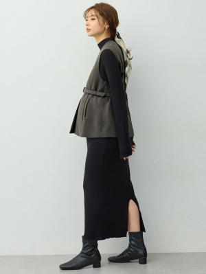 マタニティトップス・授乳服トップス|【セットアップ可】ベルト付きジレ　マタニティ・産後【出産後も長く着られる】|グレー