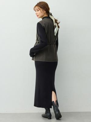 マタニティトップス・授乳服トップス|【セットアップ可】ベルト付きジレ　マタニティ・産後【出産後も長く着られる】|グレー