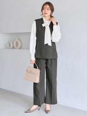 マタニティトップス・授乳服トップス|【セットアップ可】ベルト付きジレ　マタニティ・産後【出産後も長く着られる】|グレー