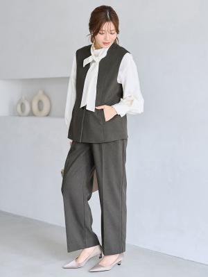 マタニティトップス・授乳服トップス|【セットアップ可】ベルト付きジレ　マタニティ・産後【出産後も長く着られる】|グレー