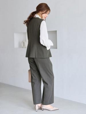 マタニティトップス・授乳服トップス|【セットアップ可】ベルト付きジレ　マタニティ・産後【出産後も長く着られる】|グレー