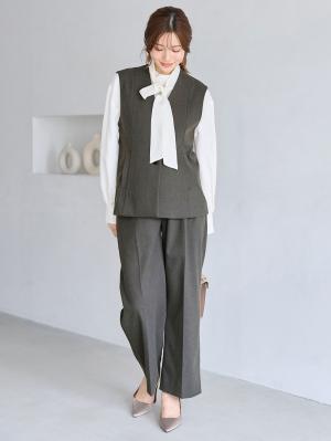 マタニティトップス・授乳服トップス|【セットアップ可】ベルト付きジレ　マタニティ・産後【出産後も長く着られる】|グレー