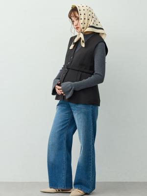マタニティトップス・授乳服トップス|【セットアップ可】ベルト付きジレ　マタニティ・産後【出産後も長く着られる】|ツイードブラック