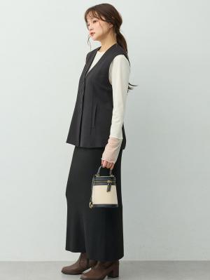 マタニティトップス・授乳服トップス|【セットアップ可】ベルト付きジレ　マタニティ・産後【出産後も長く着られる】|ツイードブラック