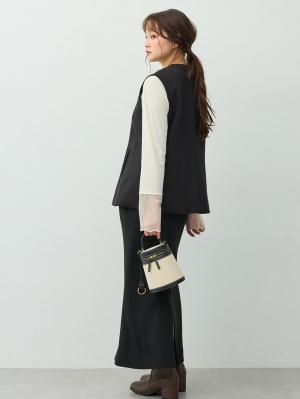 マタニティトップス・授乳服トップス|【セットアップ可】ベルト付きジレ　マタニティ・産後【出産後も長く着られる】|ツイードブラック