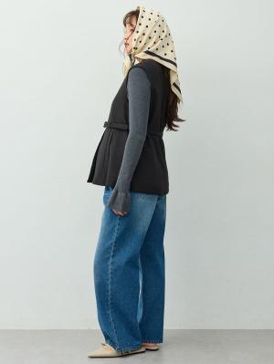 マタニティトップス・授乳服トップス|【セットアップ可】ベルト付きジレ　マタニティ・産後【出産後も長く着られる】|ツイードブラック
