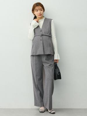 マタニティトップス・授乳服トップス|【セットアップ可】ベルト付きジレ　マタニティ・産後【出産後も長く着られる】|千鳥