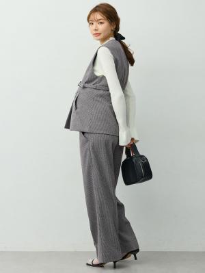 マタニティトップス・授乳服トップス|【セットアップ可】ベルト付きジレ　マタニティ・産後【出産後も長く着られる】|千鳥