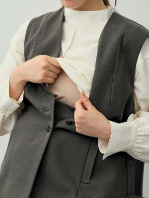 マタニティトップス・授乳服トップス|【セットアップ可】ベルト付きジレ　マタニティ・産後【出産後も長く着られる】