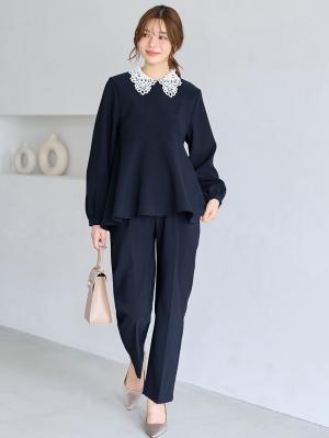 マタニティ パンツ|【セットアップ可】ストレートパンツ　マタニティ・産後【出産後も長く着られる】|ネイビー