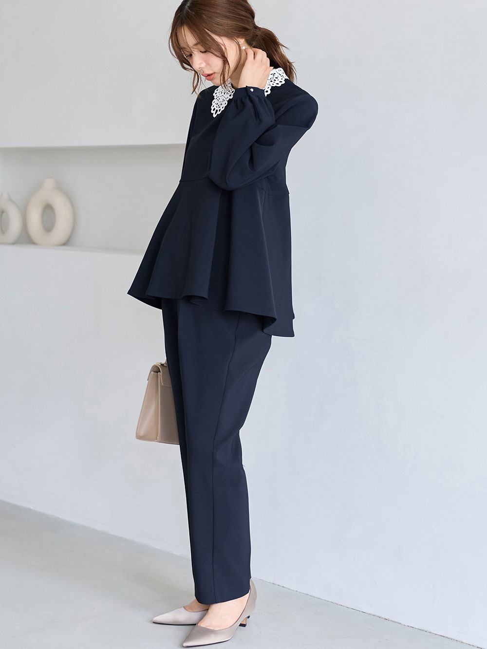 マタニティ パンツ|【セットアップ可】ストレートパンツ　マタニティ・産後【出産後も長く着られる】|ネイビー