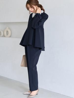 マタニティ パンツ|【セットアップ可】ストレートパンツ　マタニティ・産後【出産後も長く着られる】|ネイビー
