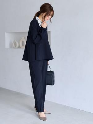 マタニティ パンツ|【セットアップ可】ストレートパンツ　マタニティ・産後【出産後も長く着られる】|ネイビー