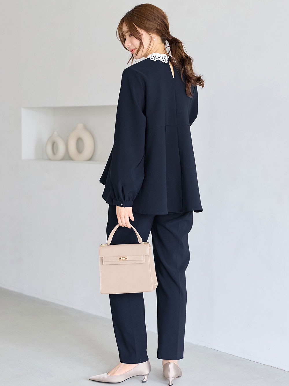 マタニティ パンツ|【セットアップ可】ストレートパンツ　マタニティ・産後【出産後も長く着られる】|ネイビー