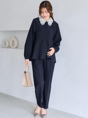 マタニティ パンツ|【セットアップ可】ストレートパンツ　マタニティ・産後【出産後も長く着られる】|ネイビー
