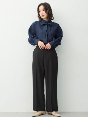 マタニティトップス・授乳服トップス|【4WAY着用可】ボウタイ付きブラウス　マタニティ・授乳服【出産後も長く着られる】|ネイビー