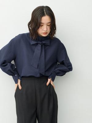 マタニティトップス・授乳服トップス|【4WAY着用可】ボウタイ付きブラウス　マタニティ・授乳服【出産後も長く着られる】|ネイビー