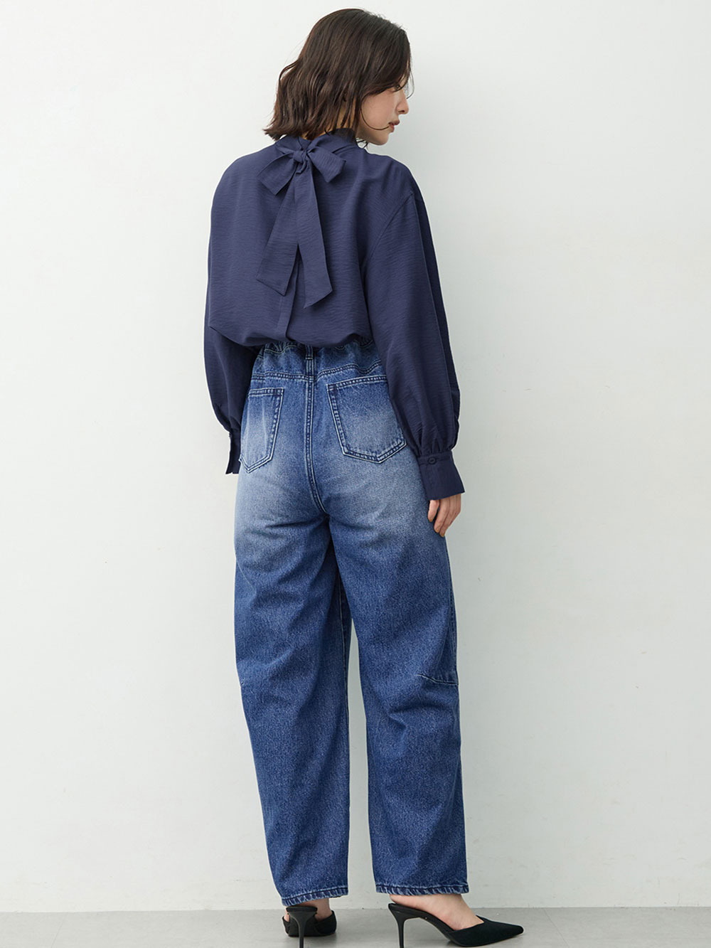 マタニティトップス・授乳服トップス|【4WAY着用可】ボウタイ付きブラウス　マタニティ・授乳服【出産後も長く着られる】|ネイビー