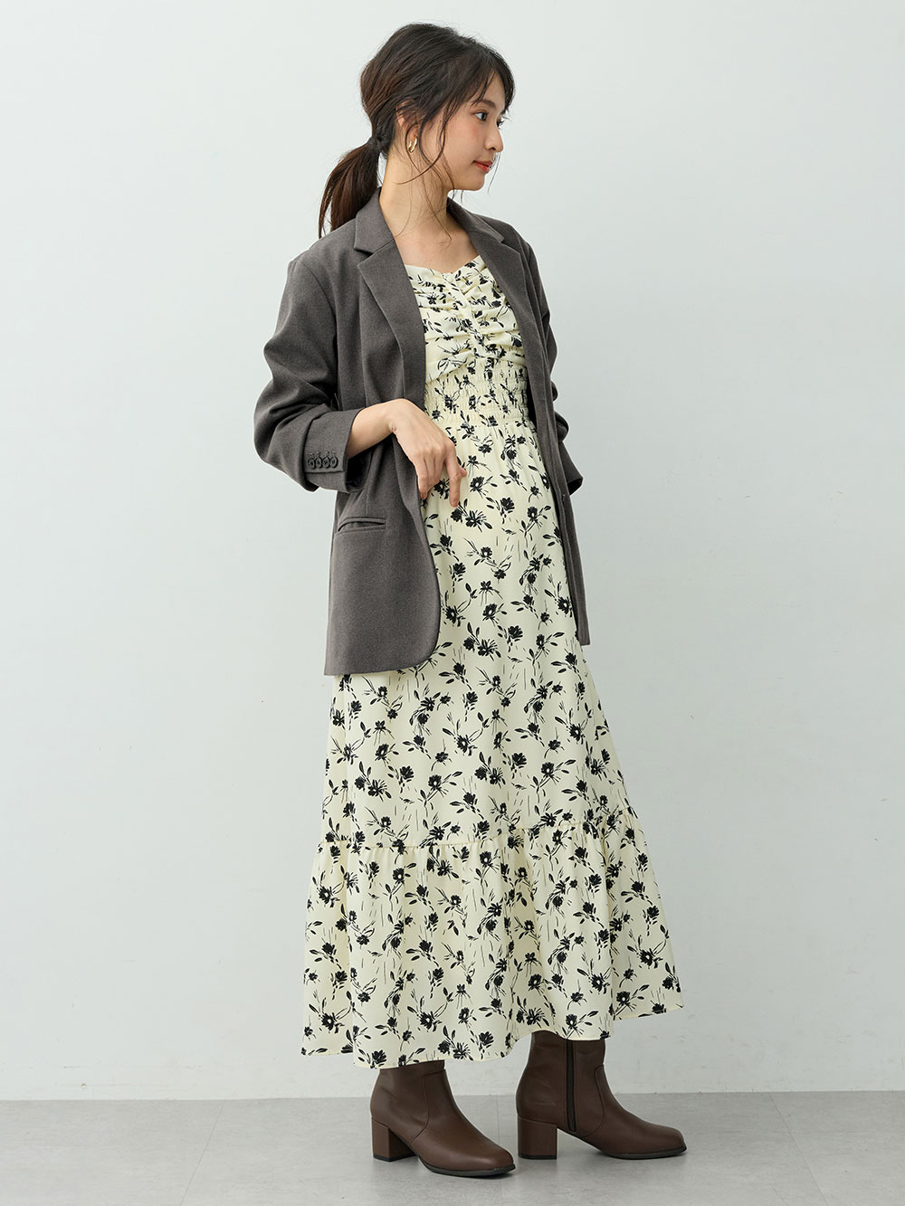 マタニティトップス・授乳服トップス|【セットアップ可】テーラードジャケット　マタニティ・産後　【出産後も長く着られる】|グレー
