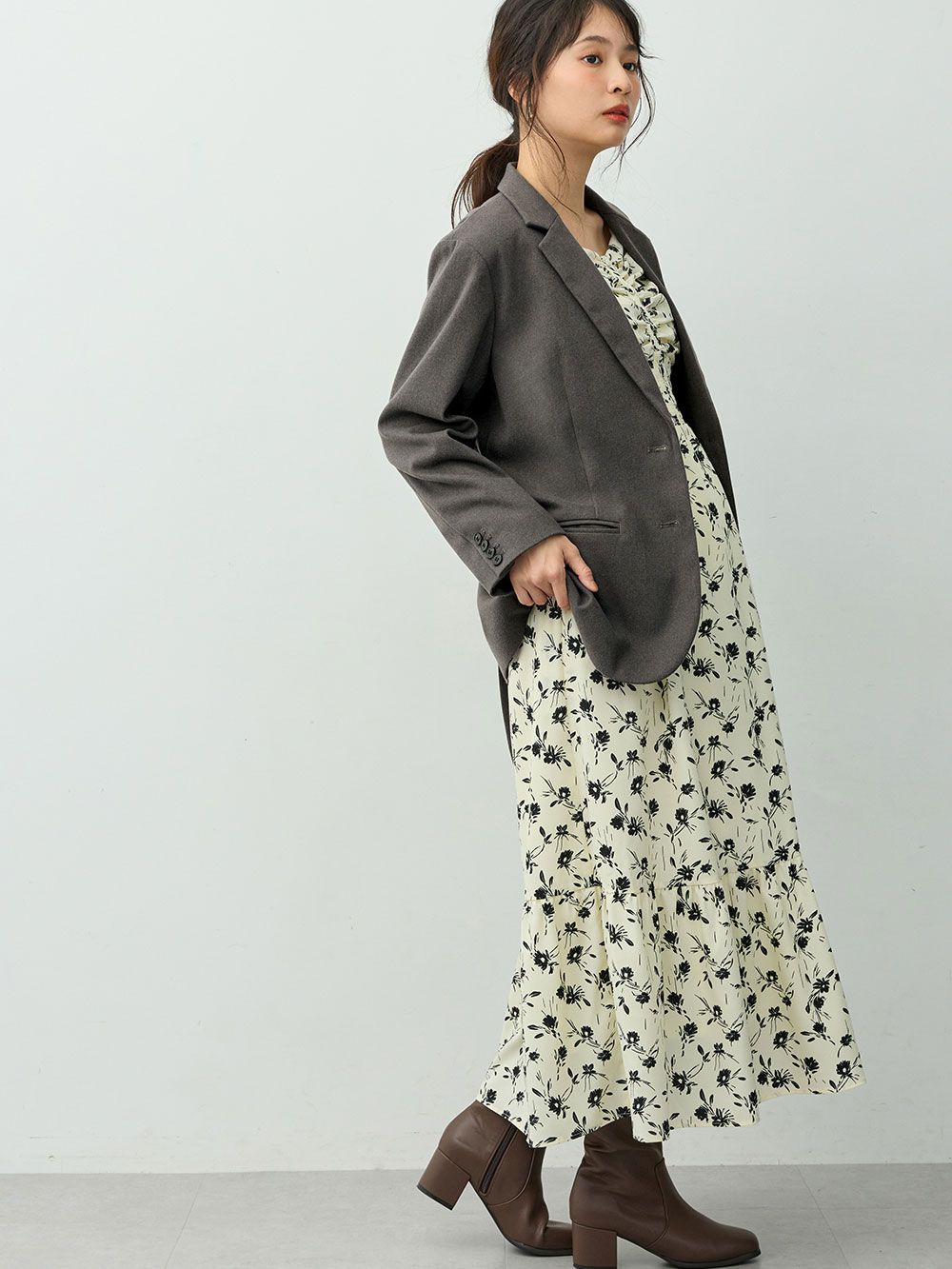 マタニティトップス・授乳服トップス|【セットアップ可】テーラードジャケット　マタニティ・産後　【出産後も長く着られる】|グレー